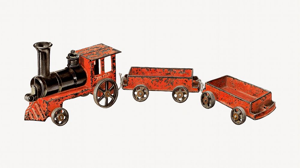 Toy train  isolated vintage object on white background