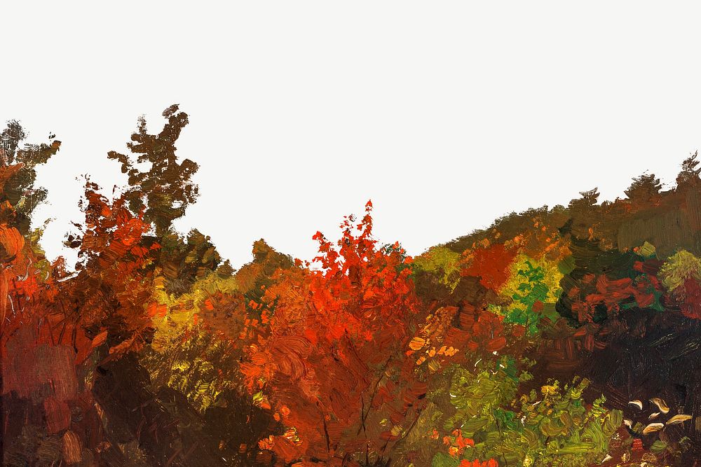Autumn Treetops border computer wallpaper, Winslow Homer's nature illustration psd, remixed by rawpixel
