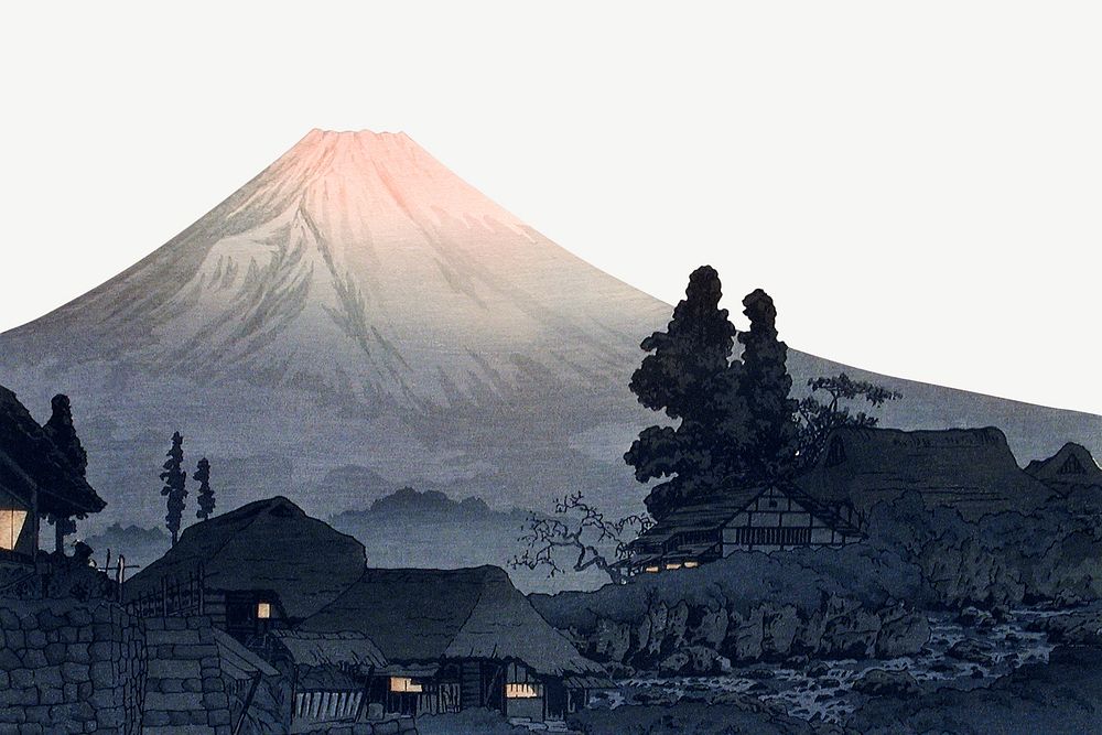 Hiroaki's Mount Fuji background, vintage Japanese border psd, remixed by rawpixel