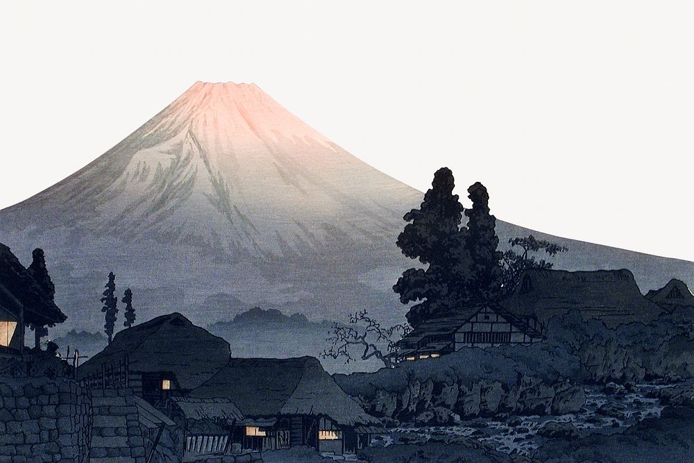Hiroaki's Mount Fuji background, vintage Japanese border, remixed by rawpixel