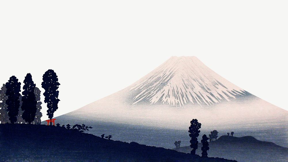 Hiroaki's Mount Fuji computer wallpaper, vintage Japanese border psd, remixed by rawpixel