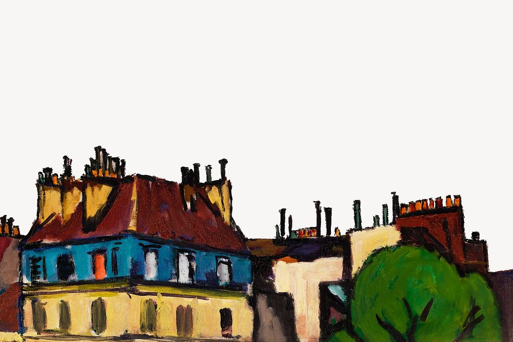 Rooftops and Clouds, Paris background, Henry Sayen's border, remixed by rawpixel