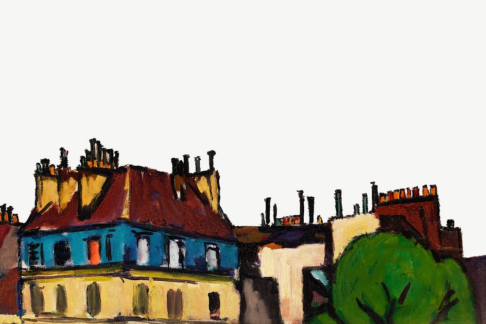Rooftops and Clouds, Paris background, Henry Sayen's border psd, remixed by rawpixel