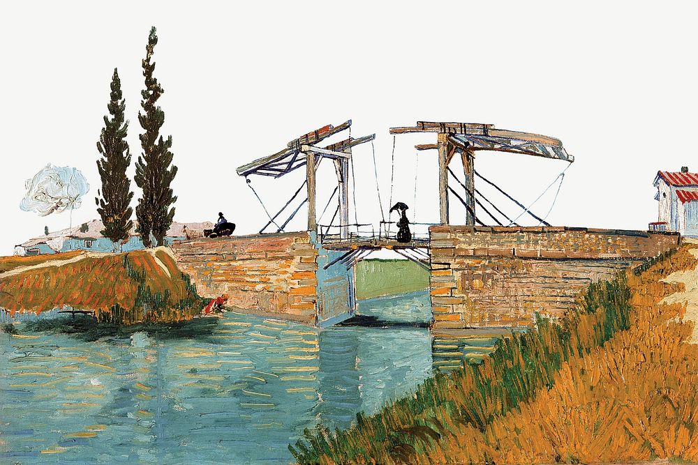 Vincent van Gogh's Langlois Bridge at Arles border, famous painting psd, remixed by rawpixel