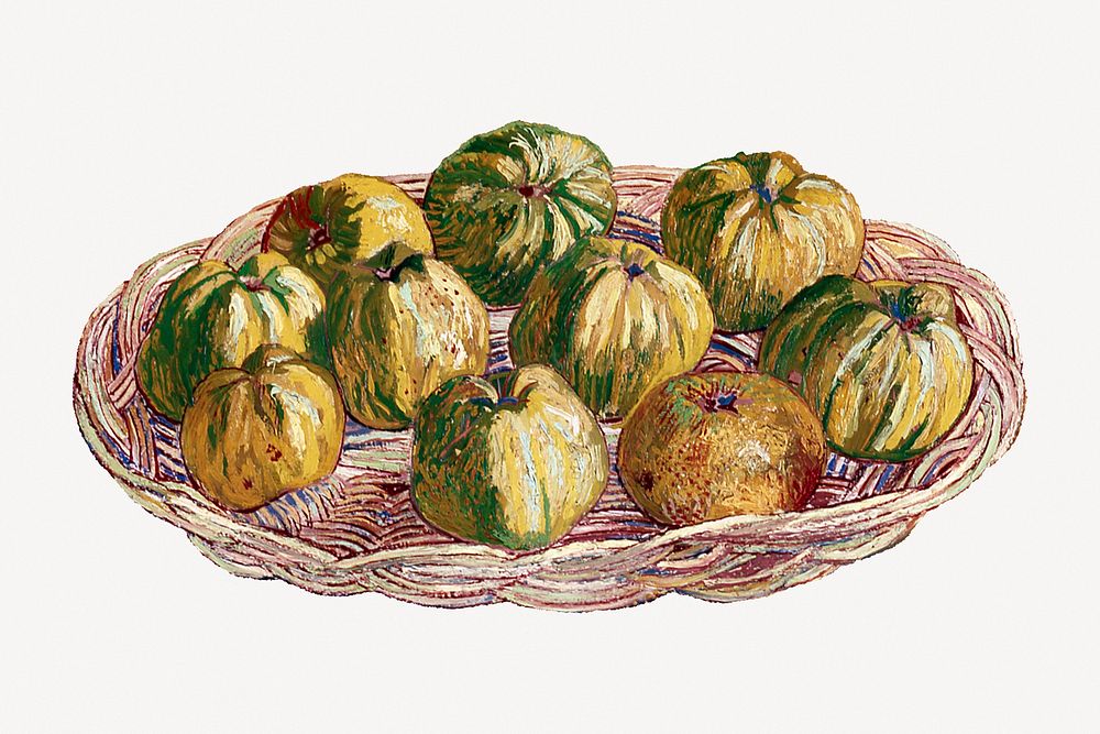 Vincent van Gogh's Still Life, Basket of Apples, famous painting psd, remixed by rawpixel