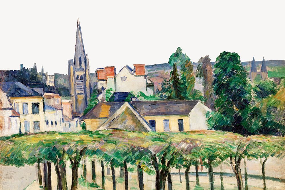 Village Square border background. Paul Cezanne artwork remixed by rawpixel.