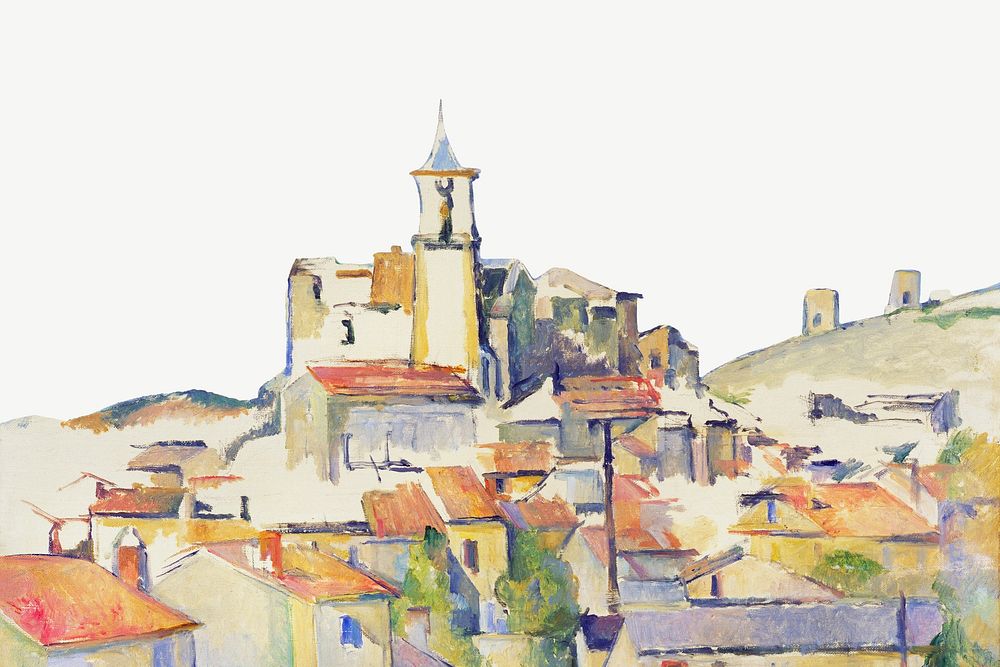 Gardanne town border white background psd. Paul Cezanne artwork remixed by rawpixel.