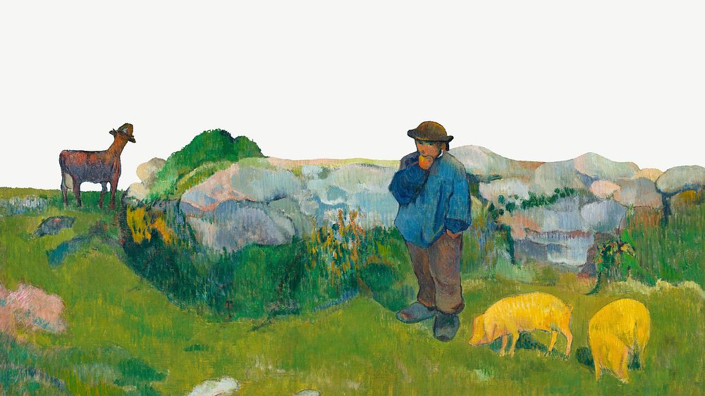 The Swineherd background, vintage Paul Gauguin's artwork psd, remixed by rawpixel