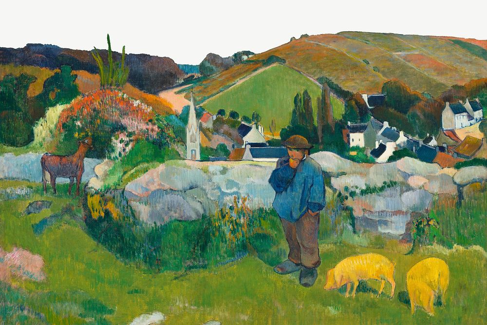 The Swineherd background, vintage Paul Gauguin's artwork psd, remixed by rawpixel