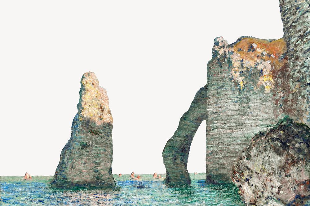 &Eacute;tretat cliffs border background. Claude Monet artwork, remixed by rawpixel.