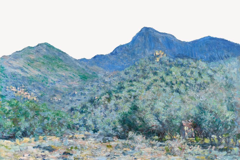 Valle Buona border white background. Claude Monet artwork, remixed by rawpixel.