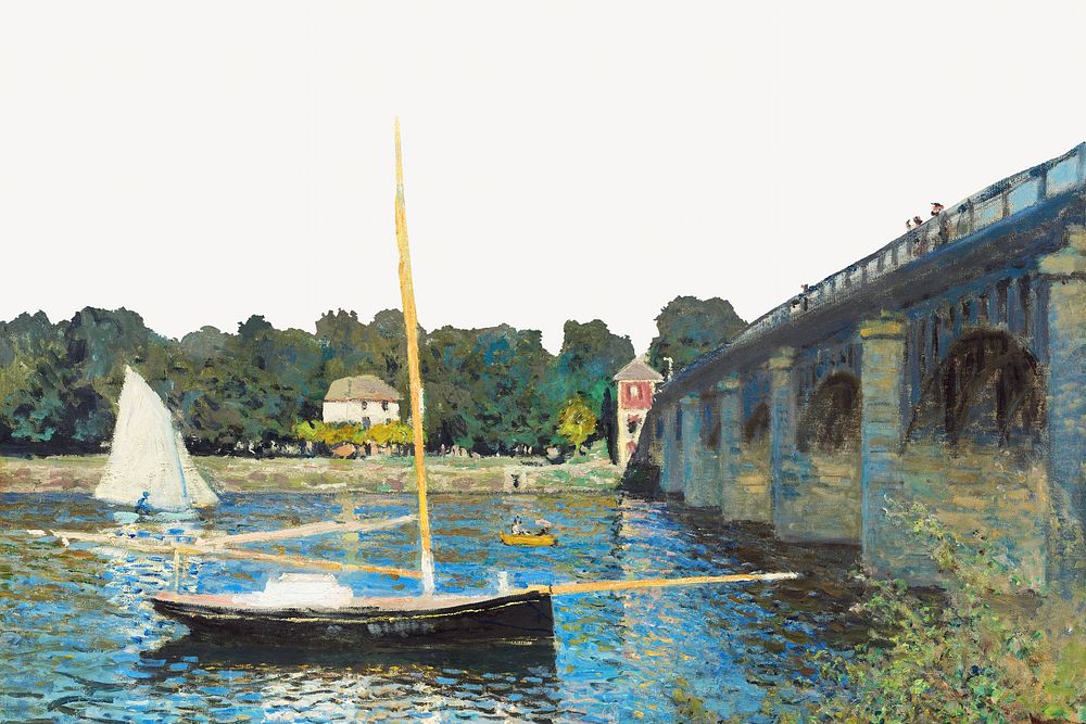 Monet's Argenteuil Bridge border background. Famous art remixed by rawpixel.