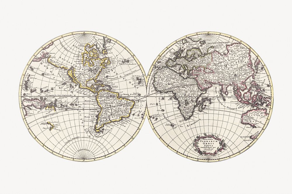 Vintage world map illustration, artwork by Bowles Carington, remixed by rawpixel