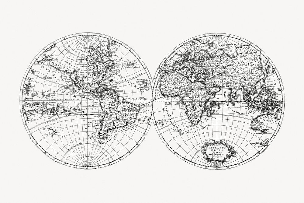 Vintage world map illustration, artwork by Bowles Carington, remixed by rawpixel