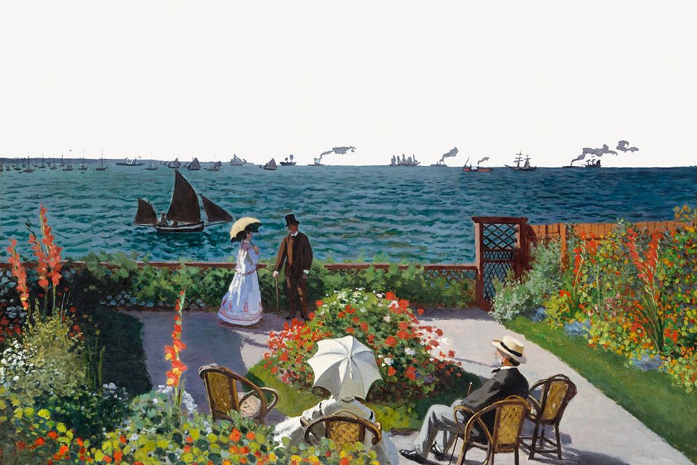 Monet's Sainte-Adresse border background. Famous art remixed by rawpixel.