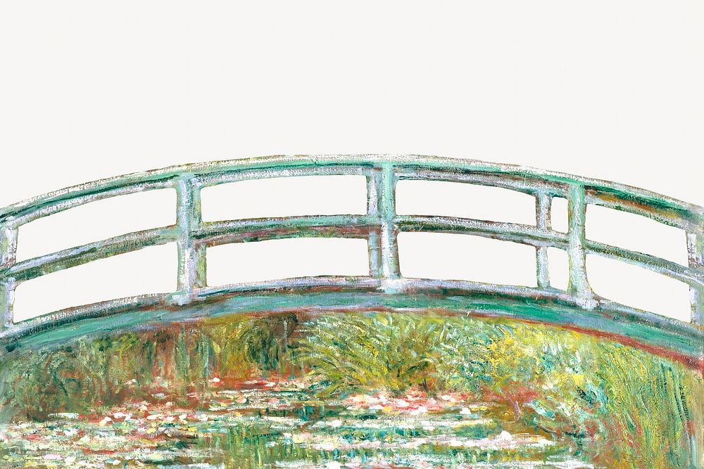 Monet's bridge border white background. Famous art remixed by rawpixel.