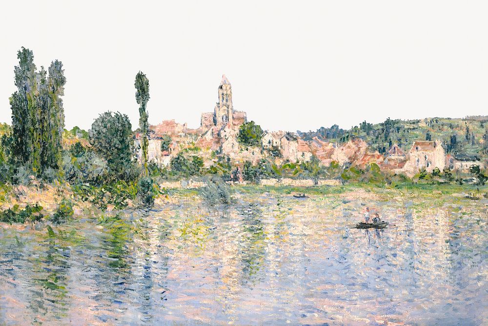 V&eacute;theuil in Summer border background. Claude Monet artwork, remixed by rawpixel.