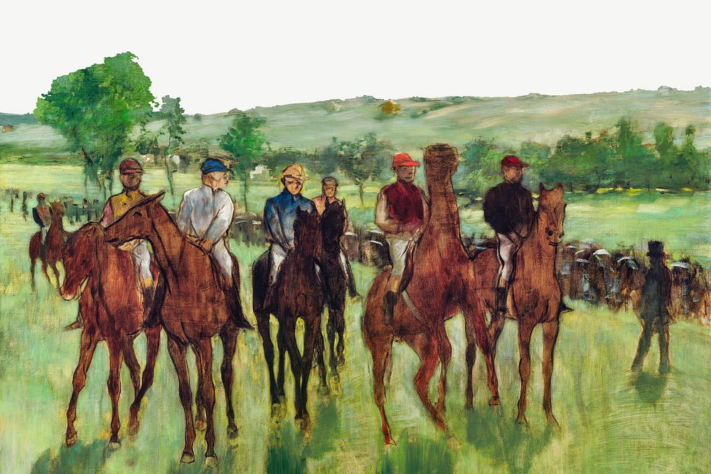 Edgar Degas' The Riders background, vintage horse illustration, remixed by rawpixel