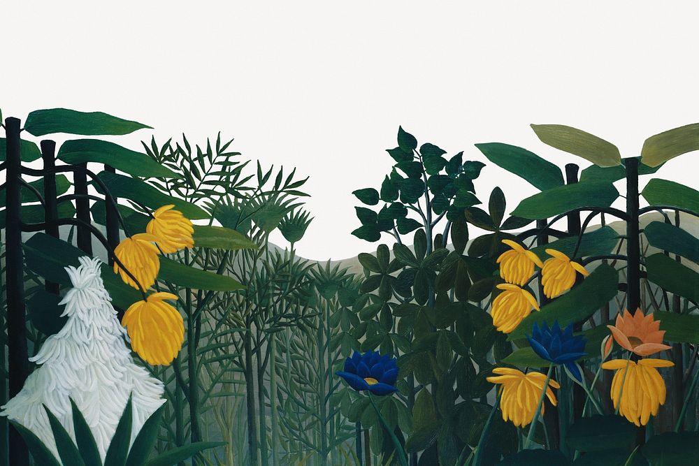 Repast of Lion background, Henri Rousseau's illustration border psd, remixed by rawpixel