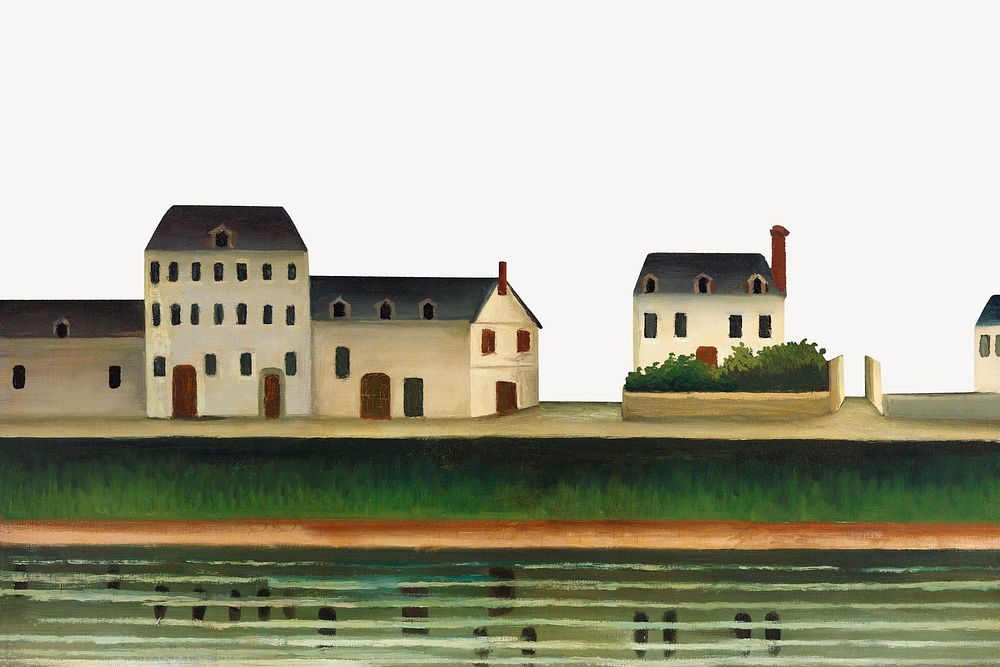 Landscape Four Fisherman background, Henri Rousseau's illustration border, remixed by rawpixel