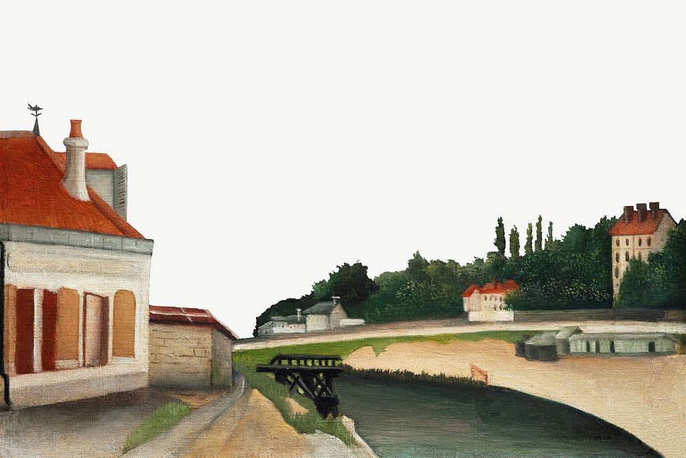 Outskirts of Paris background, Henri Rousseau's illustration border psd, remixed by rawpixel