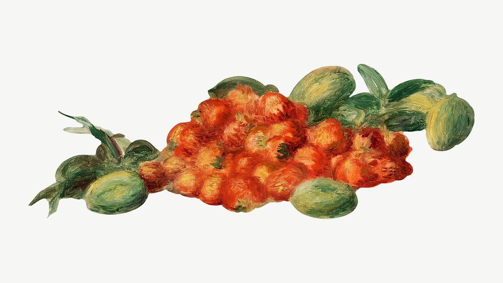 Strawberries and Almonds, Pierre-Auguste Renoir's collage element psd, remixed by rawpixel