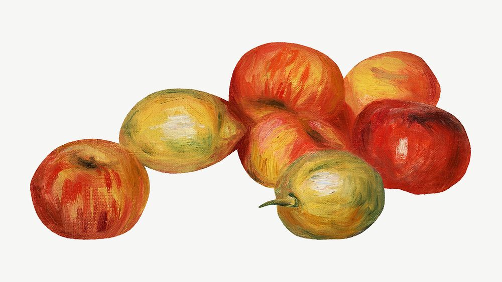 Apples, Orange, and Lemon, Pierre-Auguste Renoir's collage element psd, remixed by rawpixel