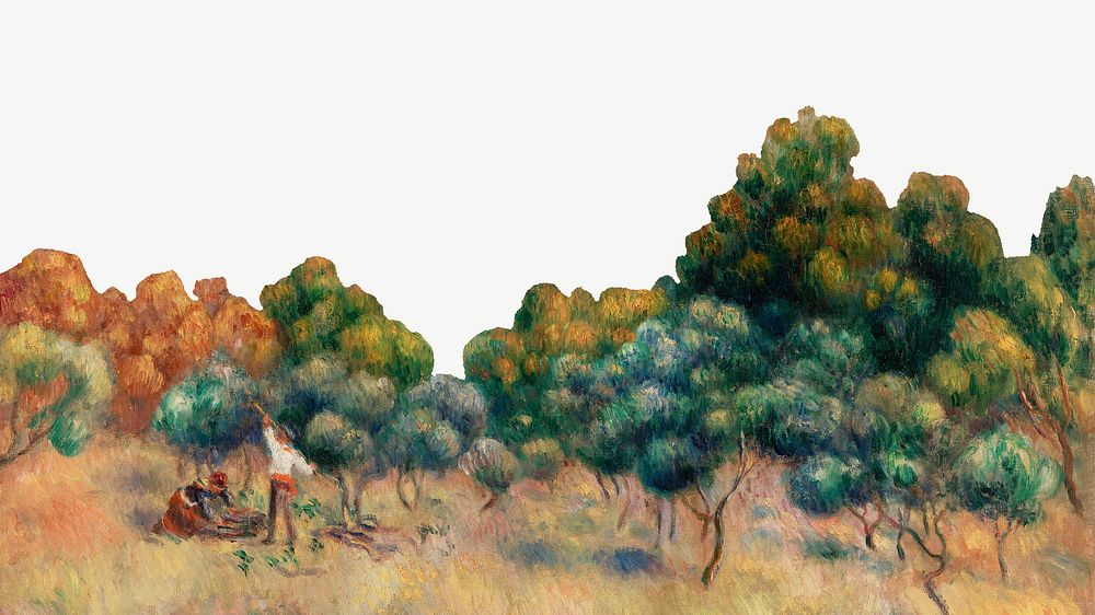 Mount of Sainte-Victoire desktop wallpaper, Pierre-Auguste Renoir's oil painting psd, remixed by rawpixel