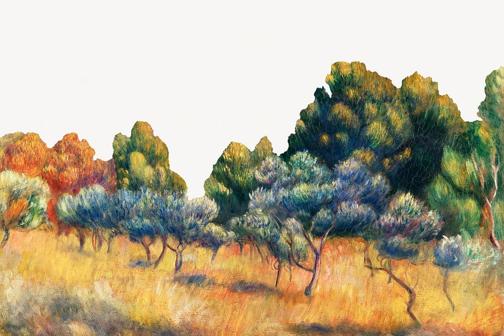 Mount of Sainte-Victoire background, Pierre-Auguste Renoir's oil painting, remixed by rawpixel