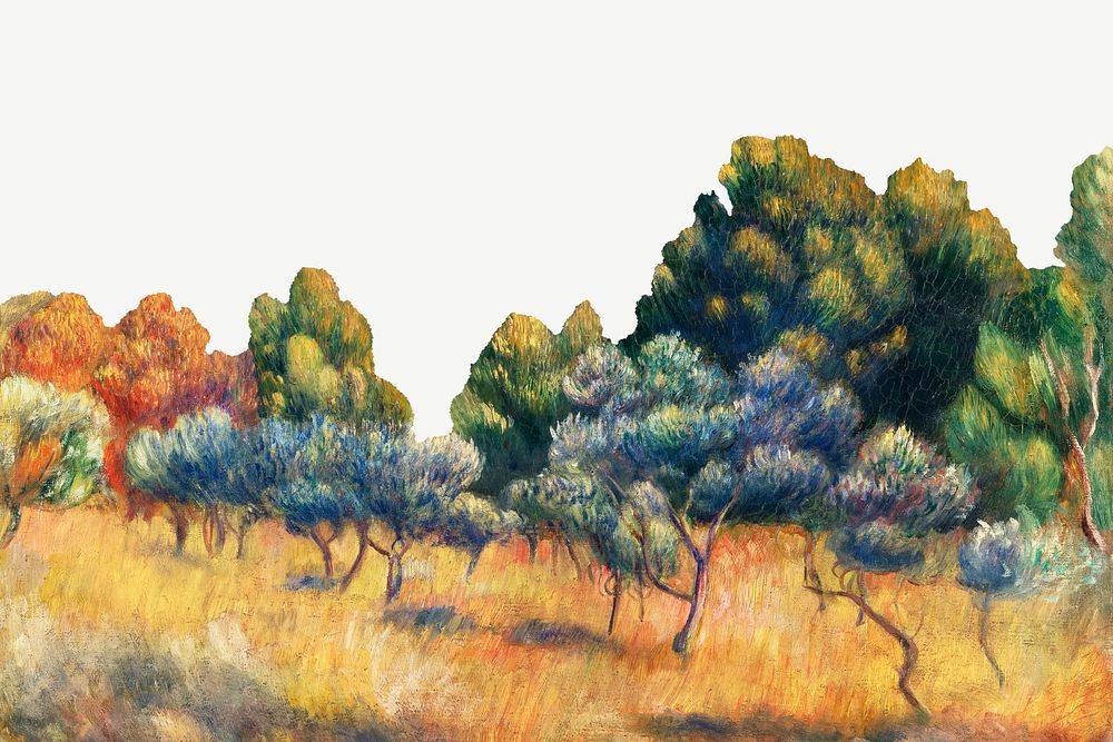 Mount of Sainte-Victoire background, Pierre-Auguste Renoir's oil painting psd, remixed by rawpixel