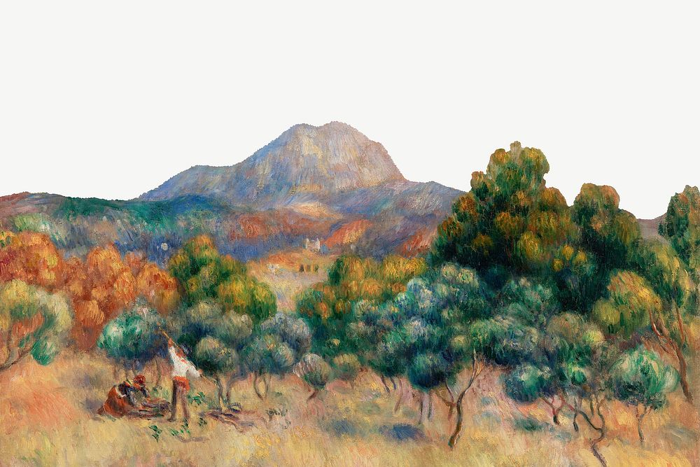 Montagne Sainte-Victoire background, Pierre-Auguste Renoir's oil painting psd, remixed by rawpixel