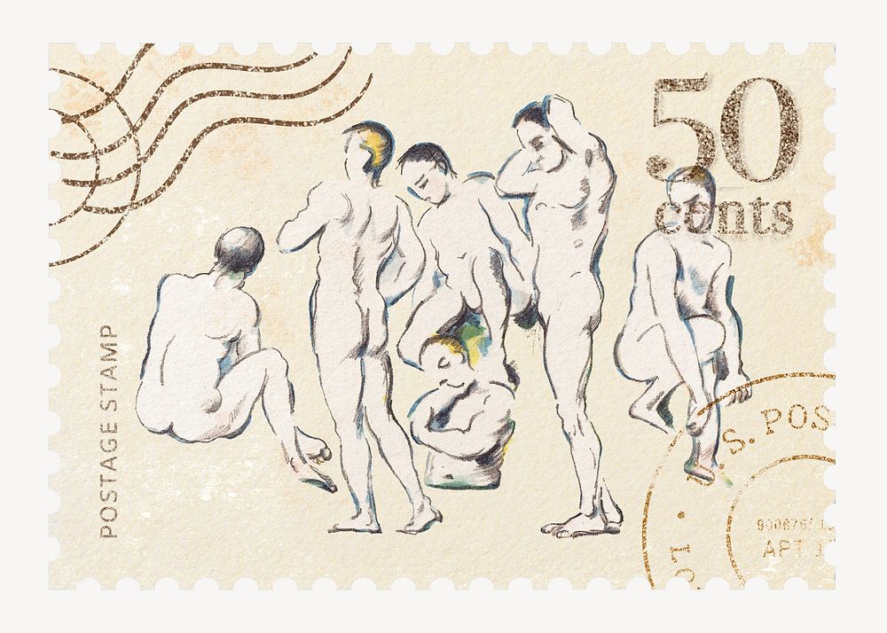 Paul Cezanne&rsquo;s Bathers postage stamp, remixed by rawpixel