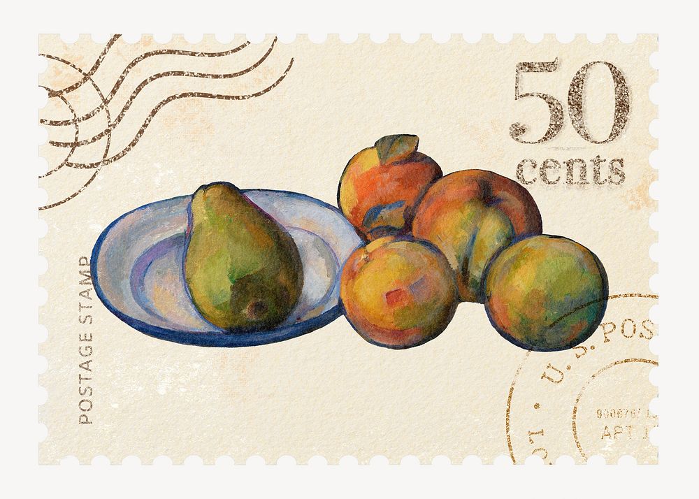 Paul Cezanne&rsquo;s postage stamp, Still Life with Milk Jug and Fruit, remixed by rawpixel