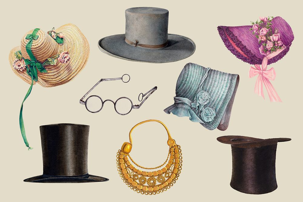 Victorian fashion, vintage accessory set psd, remixed by rawpixel