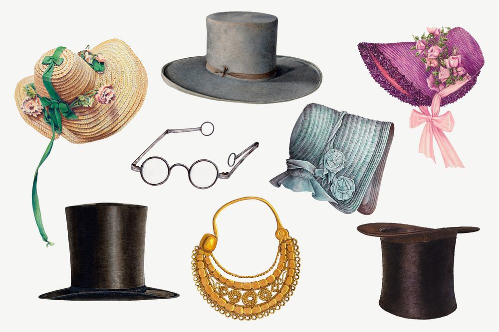 Vintage fashion, Victorian accessory set psd, remixed by rawpixel