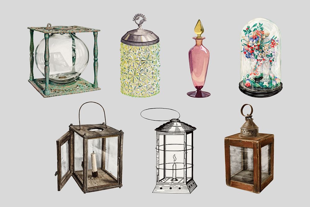 Vintage Victorian lantern set psd, remixed by rawpixel
