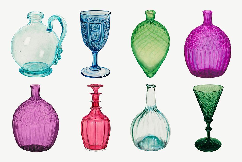 Victorian glassware, vintage design set psd, remixed by rawpixel