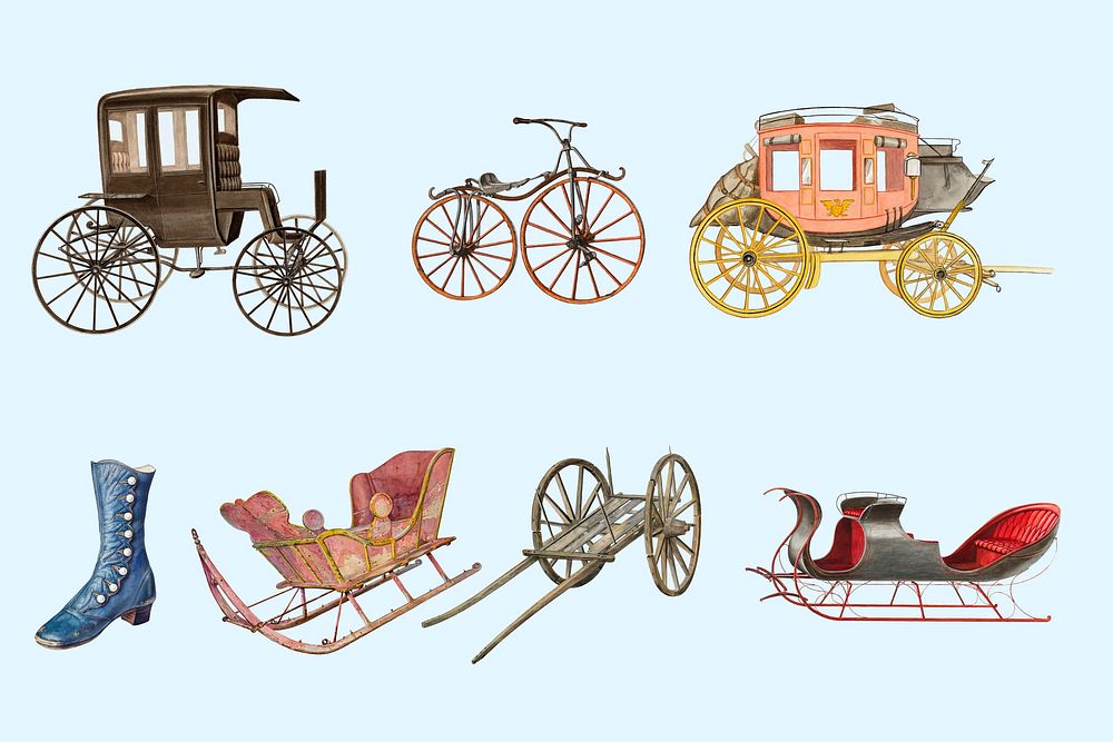 Victorian carriage, vintage transportation set psd, remixed by rawpixel