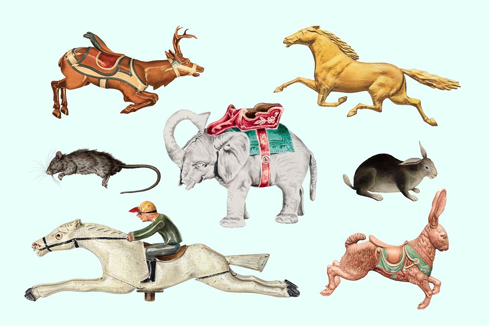 Vintage animal collage element psd set, remixed by rawpixel