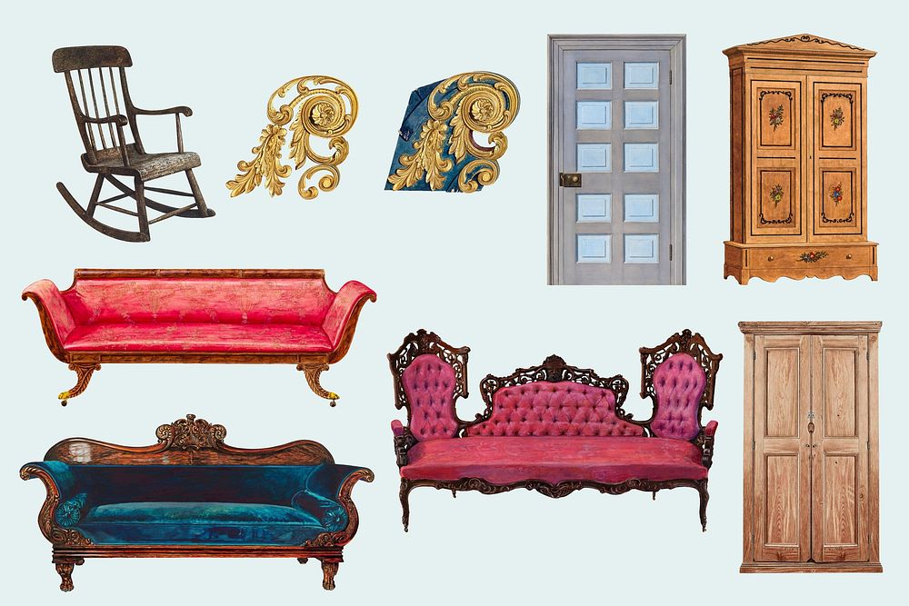 Vintage Victorian furniture set psd, remixed by rawpixel