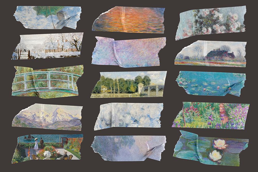 Claude Monet washi tape set psd. Famous art remixed by rawpixel.