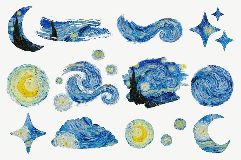 Vincent van Gogh's Starry Night clipart psd set, remixed by rawpixel