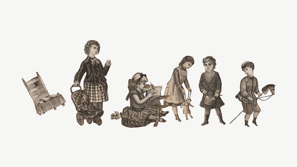Victorian kids, vintage collage element psd. Remastered by rawpixel.