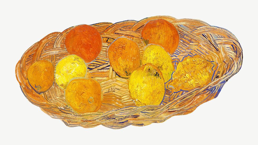 Van Gogh's Still Life of Oranges and Lemons with Blue Gloves, famous painting psd, remixed by rawpixel