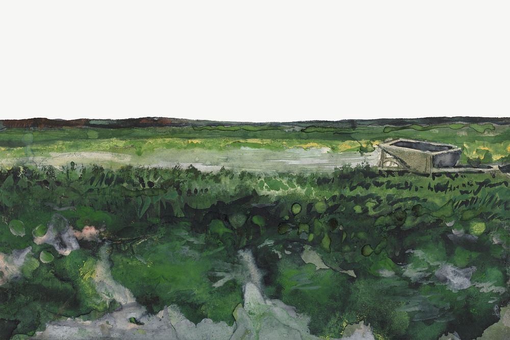 Van Gogh's Landscape with Wheelbarrow border psd, remixed by rawpixel