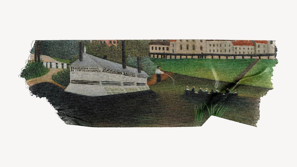 Vintage lake washi tape, Henri Rousseau's illustration, remixed by rawpixel