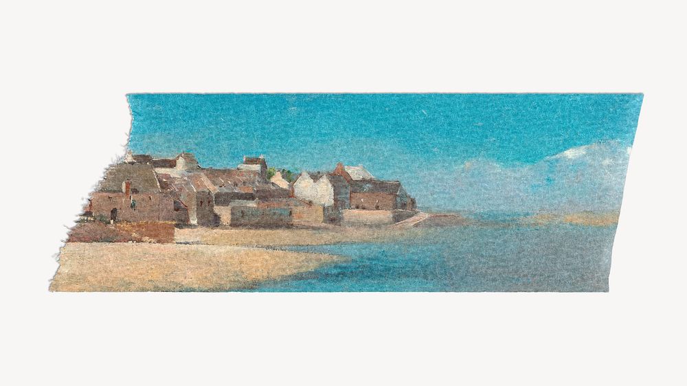 Village by the Sea washi tape, Odilon Redon's vintage illustration, remixed by rawpixel