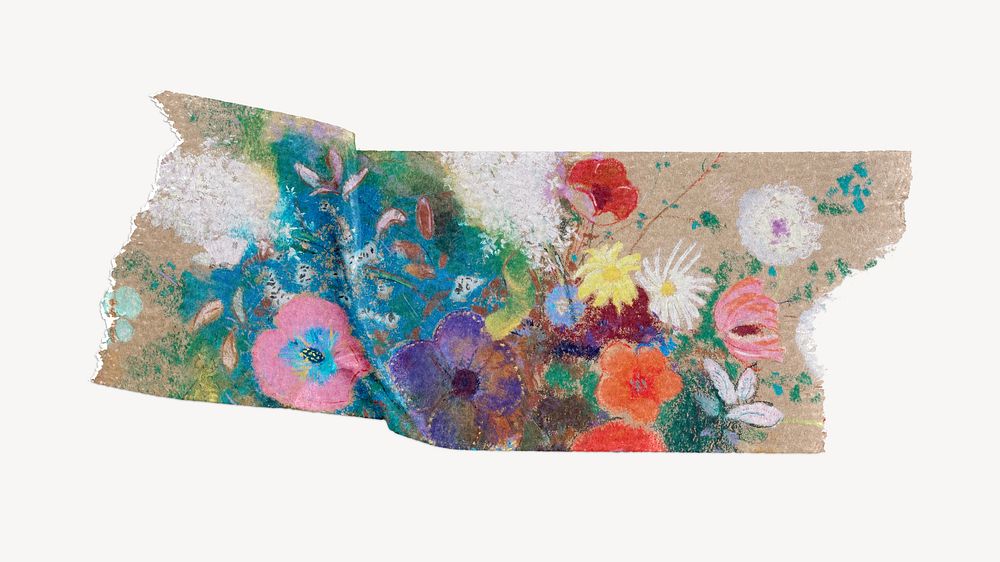 Bouquet of Flowers washi tape, Odilon Redon's vintage illustration, remixed by rawpixel