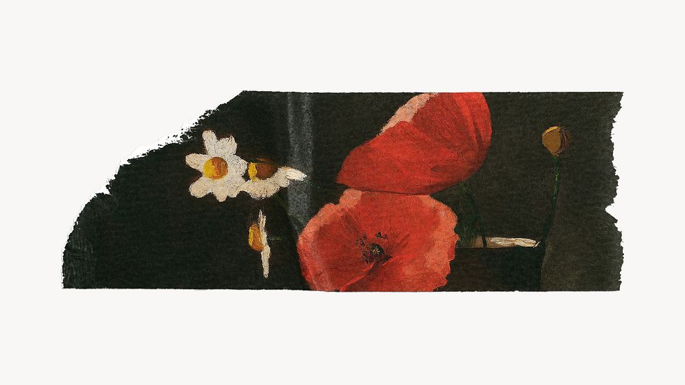 Poppies and Daisies washi tape, Odilon Redon's vintage illustration, remixed by rawpixel