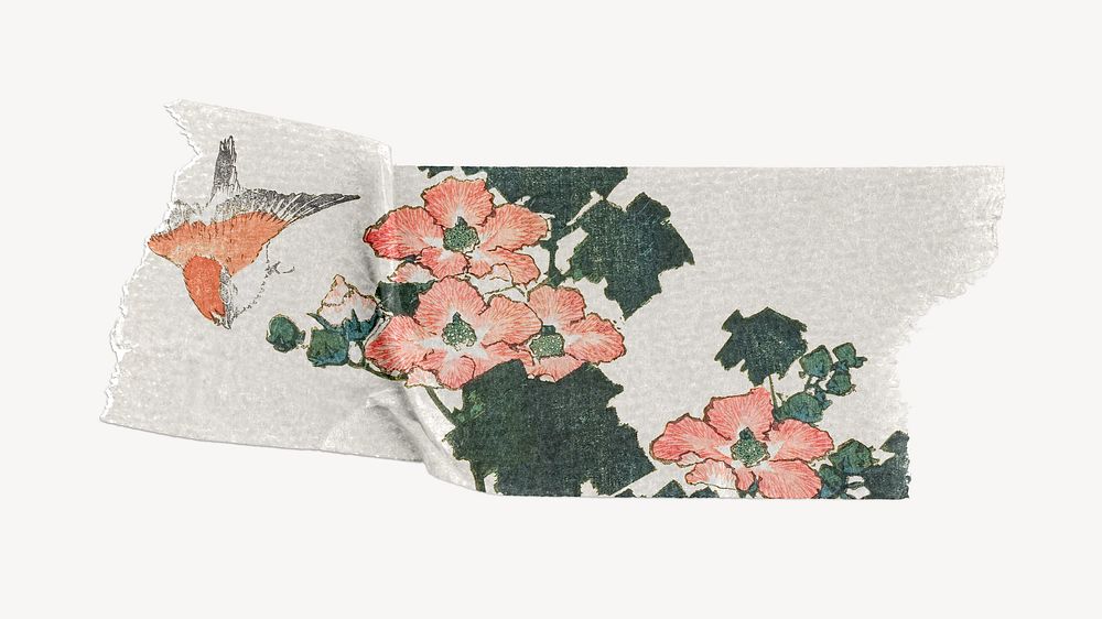 Hokusai's flower washi tape, vintage botanical illustration, remixed by rawpixel